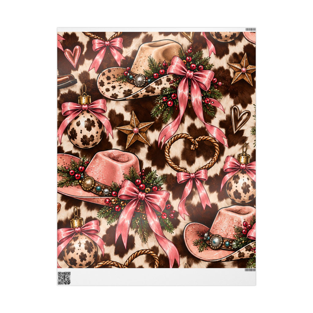 Cowgirl Christmas Wrapping Paper/Pink Western Cow Print Holiday Gift Wrap