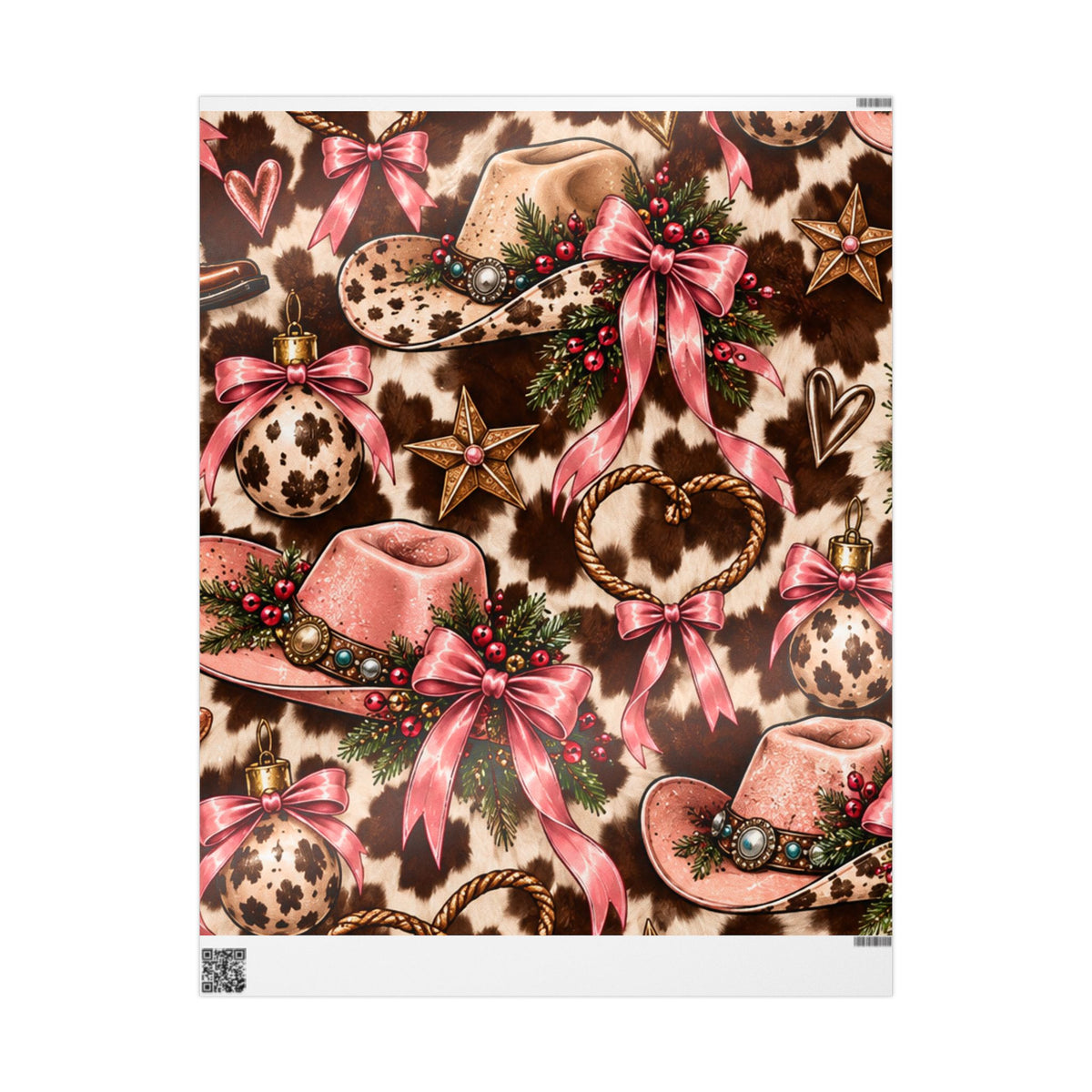 Cowgirl Christmas Wrapping Paper/Pink Western Cow Print Holiday Gift Wrap