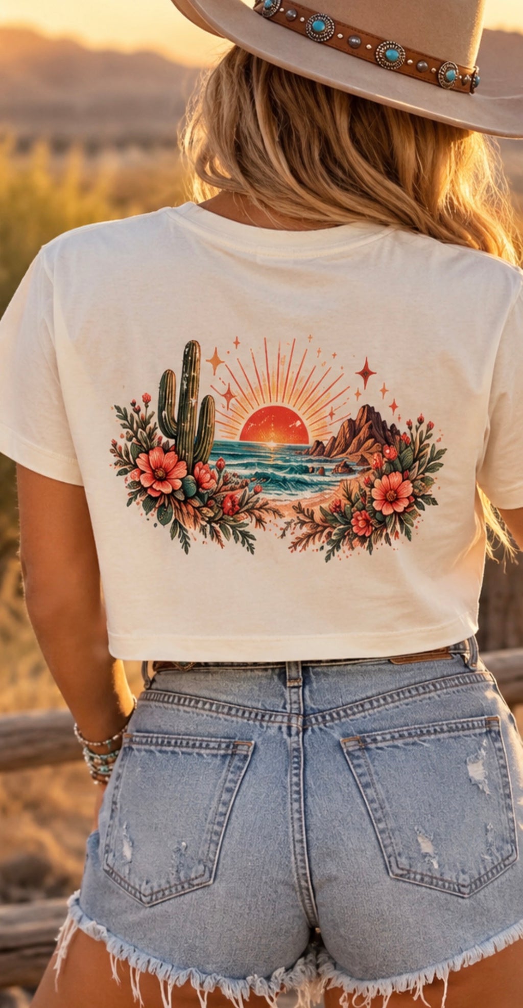 Sage Brush Same Girl Western Crop Tee