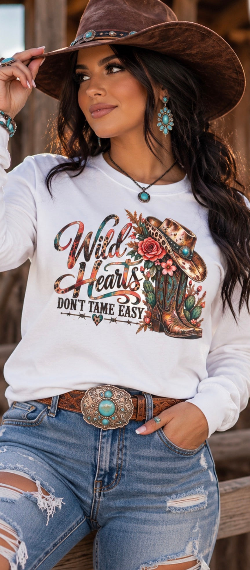 Wild Hearts Don’t Tame Easy Western Long sleeve Tee