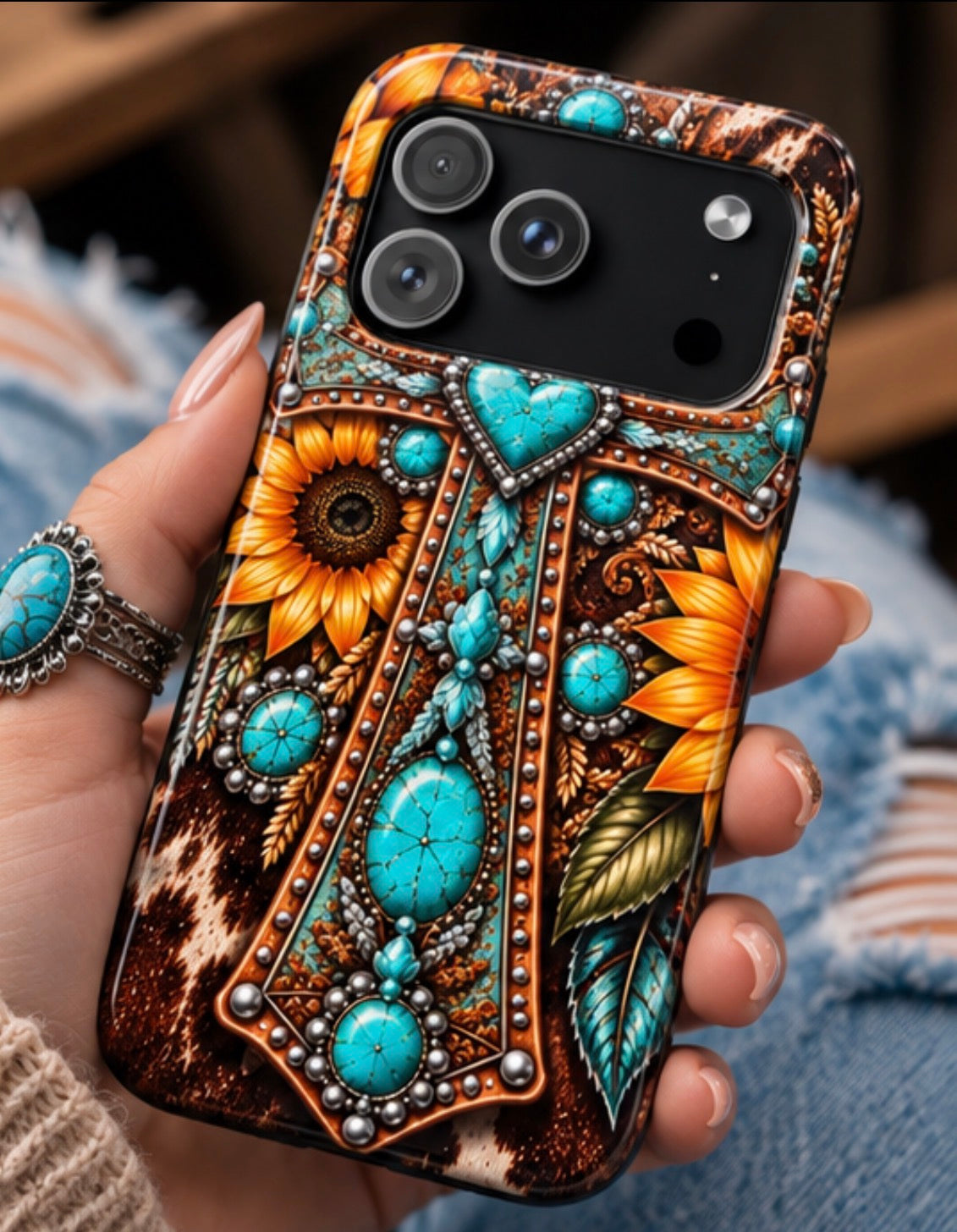 Turquoise Sunflower Cowgirl Tough Phone Case