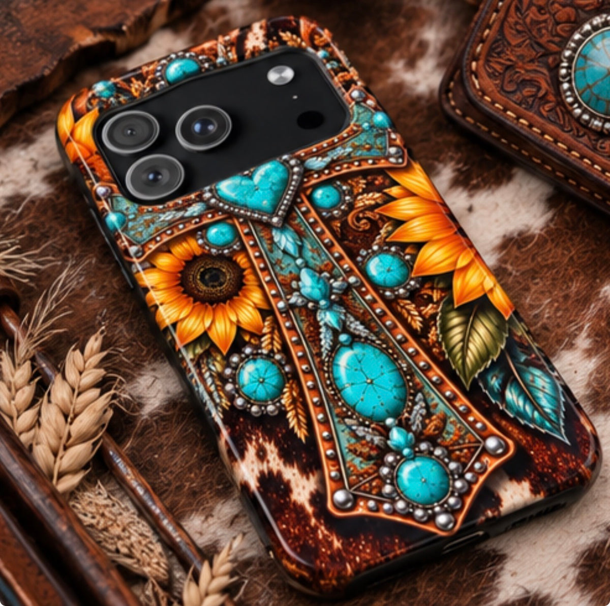 Turquoise Sunflower Cowgirl Tough Phone Case