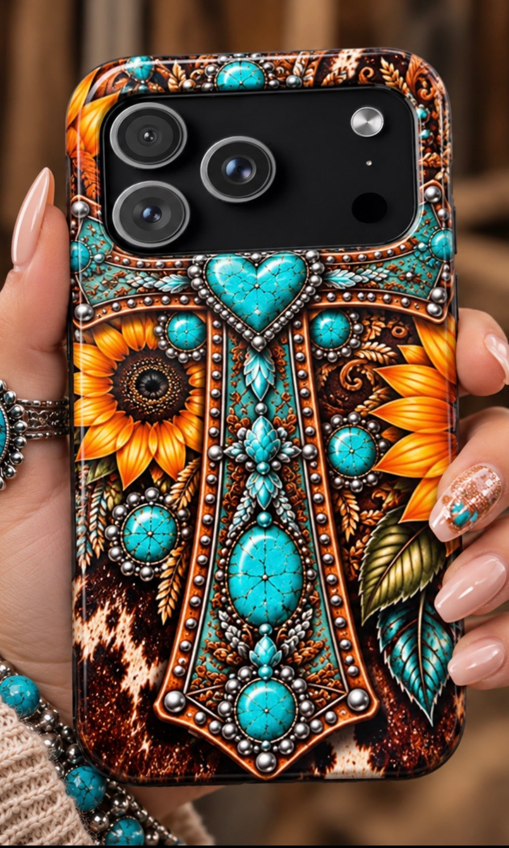 Turquoise Sunflower Cowgirl Tough Phone Case