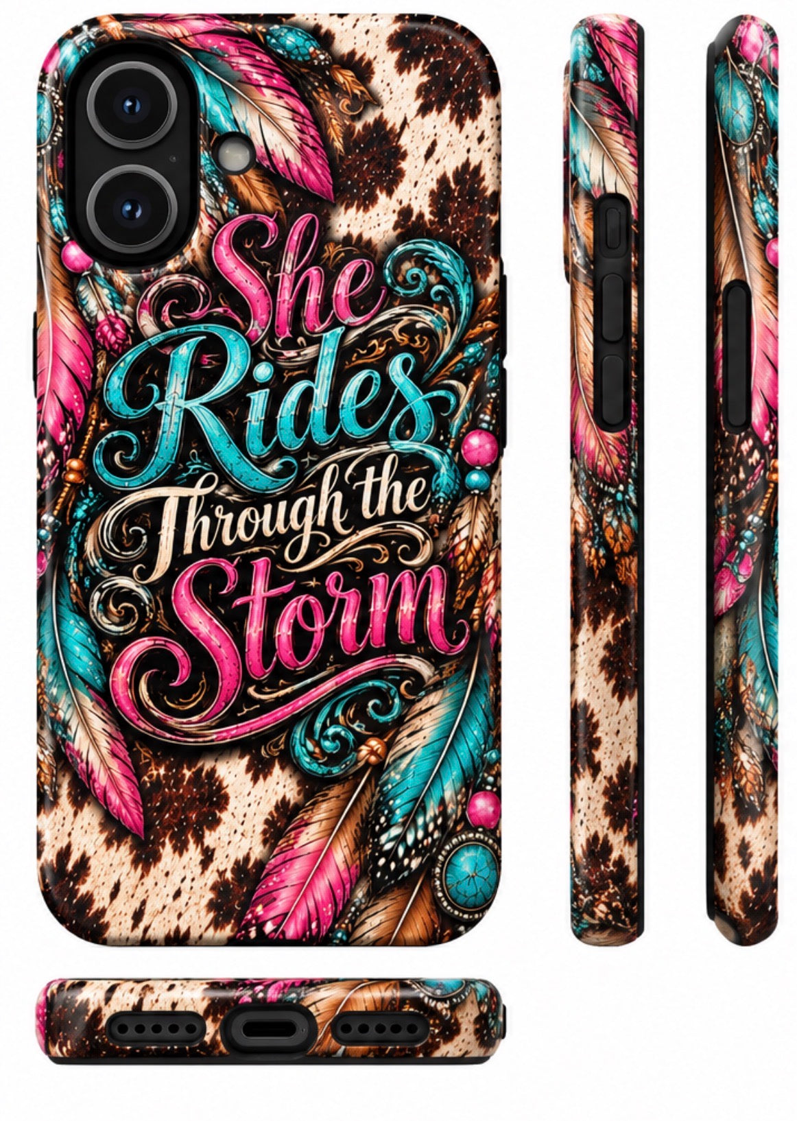 She Rides Through The Storm Western Cow Print Phone Case
