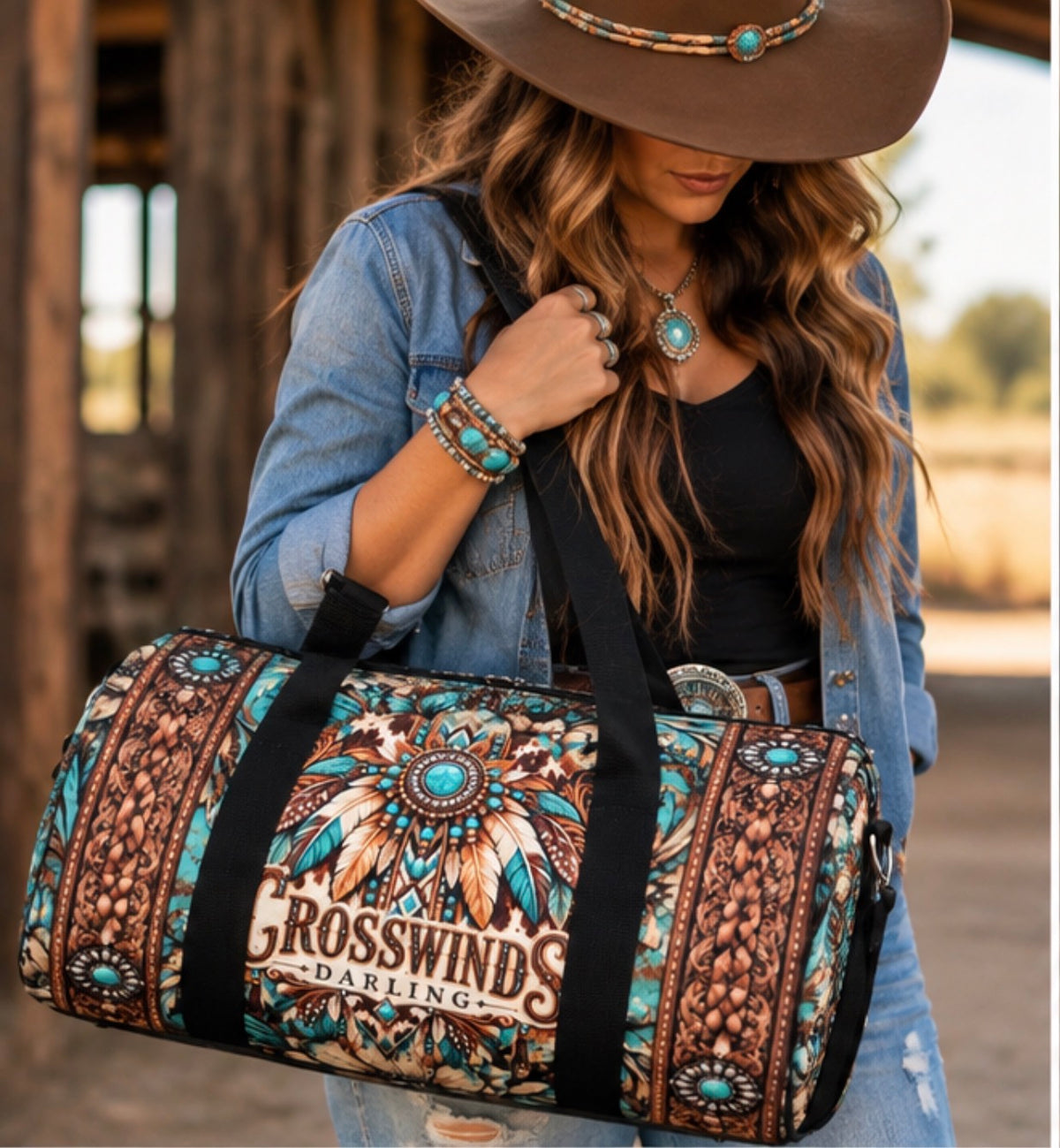 Crosswinds Darling Western Turquoise Duffel Bag/Cowgirl Travel Bag