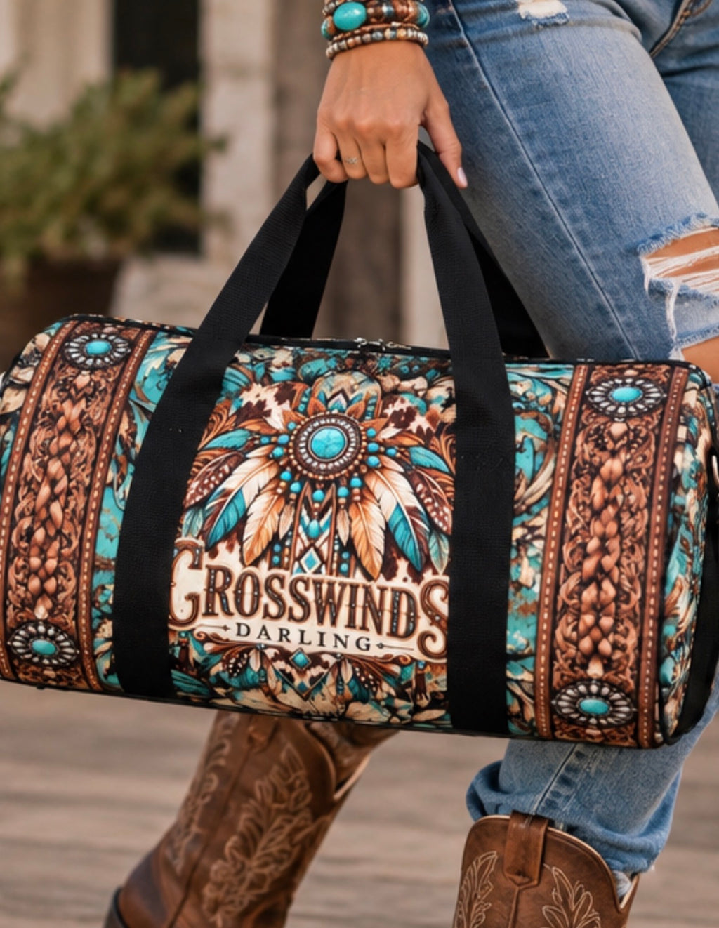 Crosswinds Darling Western Turquoise Duffel Bag/Cowgirl Travel Bag