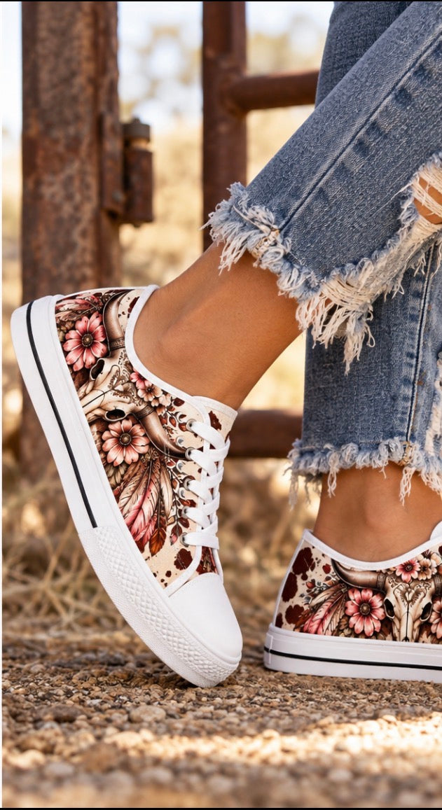 Western Wildflower Cowgirl Sneakers/Florol Longhorn Women’s Shoes