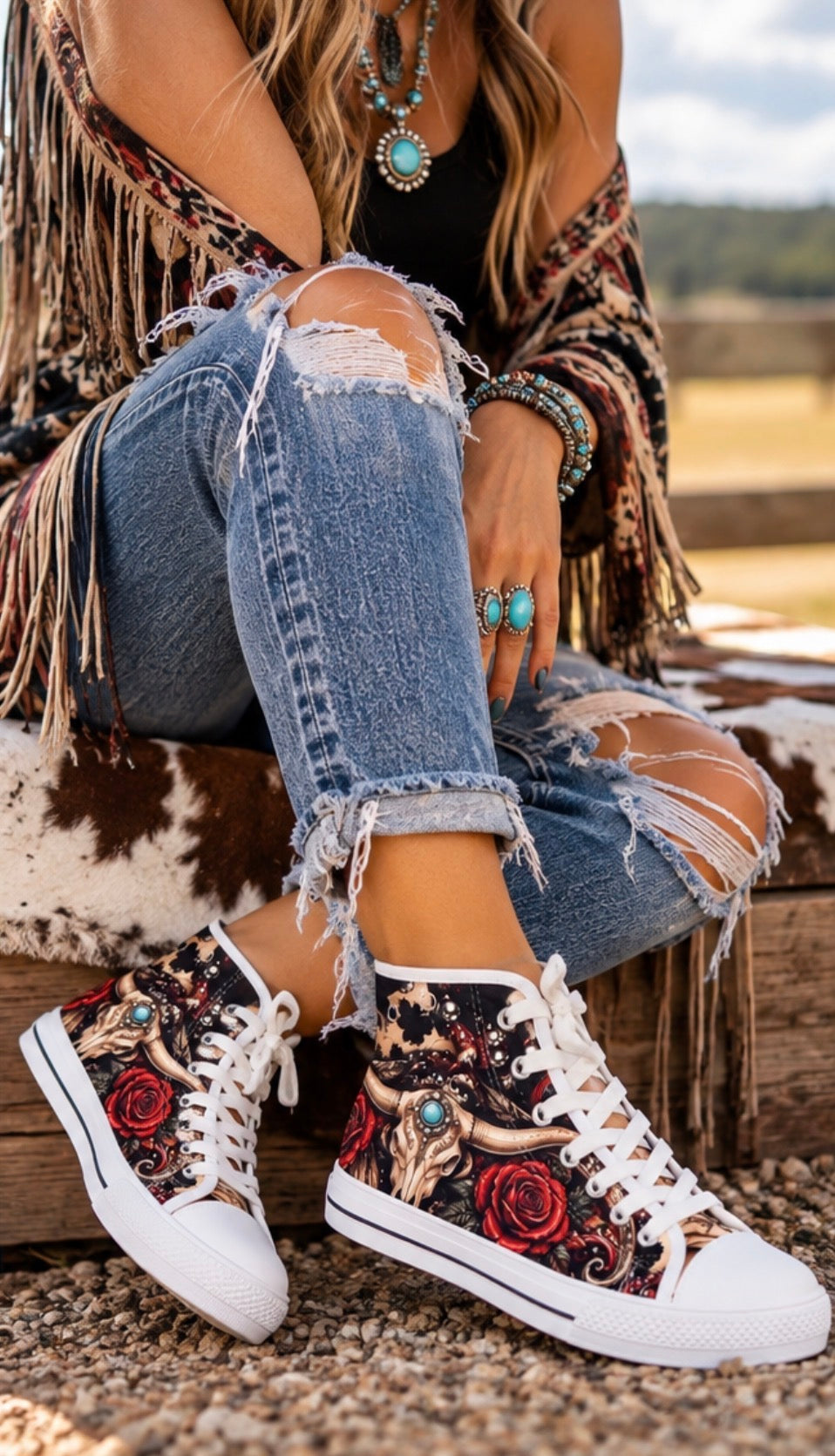 Midnight Rose Western High Top Sneakers