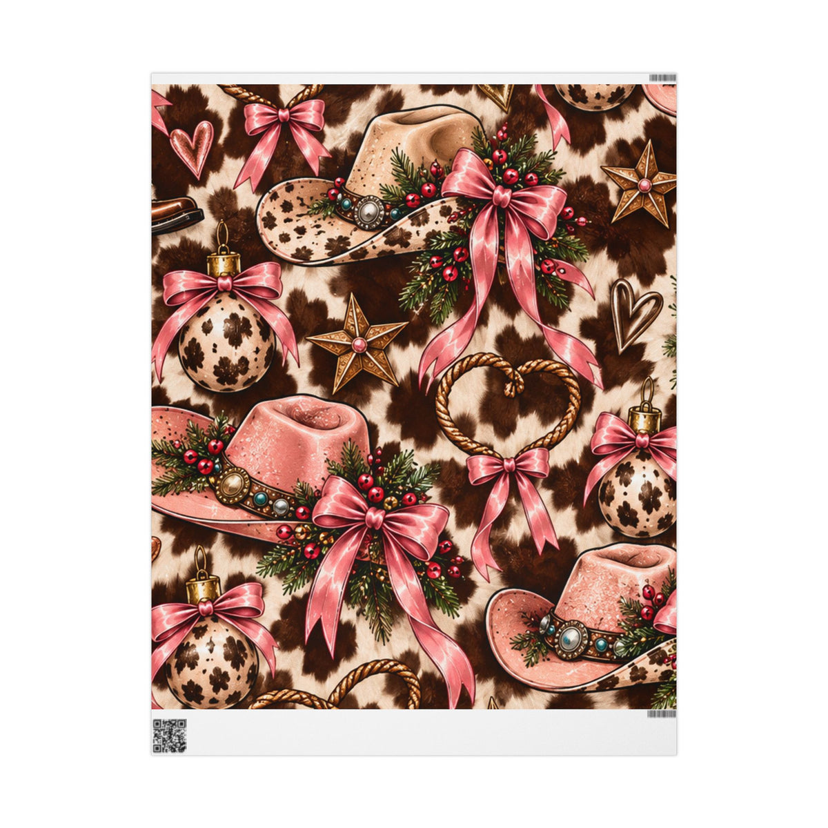 Cowgirl Christmas Wrapping Paper/Pink Western Cow Print Holiday Gift Wrap